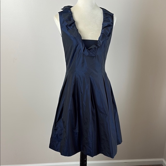 Sara Campbell Navy Ruffle Neck Dress Sleeveless Pleated Skirt Size 4 - Picture 1 of 12